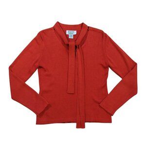 Clio Petites orange Silk Blend Long Sleeve Top Tie Neck Blouse Women’s Petite.